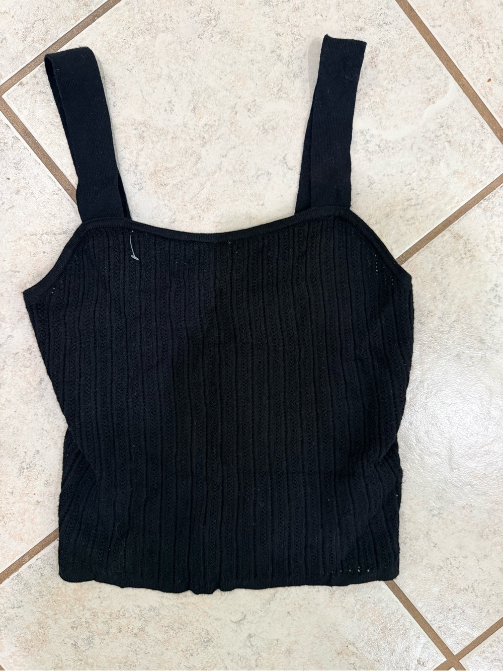 Rachel Zoe Black Ribbed Square-Neck Knit Tank